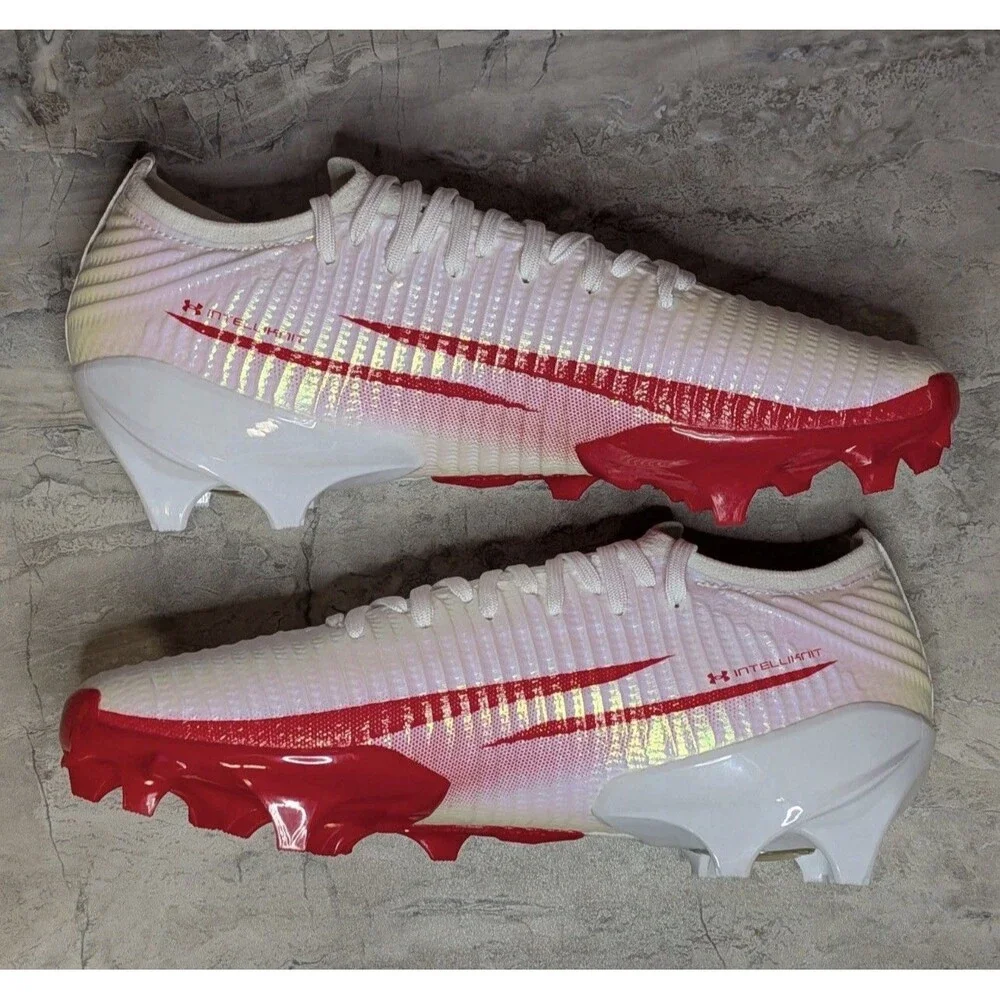 Mens Size 8.5 Under Armour UA Blur Pro White Red Football Cleats 3028220-101 New